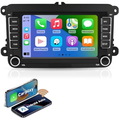7 Display Carplay Upgrade Car Stereo for Volkswagen with RDS/7851DSP | For VW Golf Passat Jetta Beetle Tiguan Touran EOS Skoda Seat,Support Wireless Carplay/Andriod Auto/Backup Camera/BT/Siri