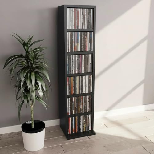 Zenithz CD-Regal Schwarz DVD-Aufbewahrung, Stehregal Schmal für CDs & DVDs, Platzsparender CD-Schrank Holz, Universalschrank für Wohnzimmer, 21x20x88 cm