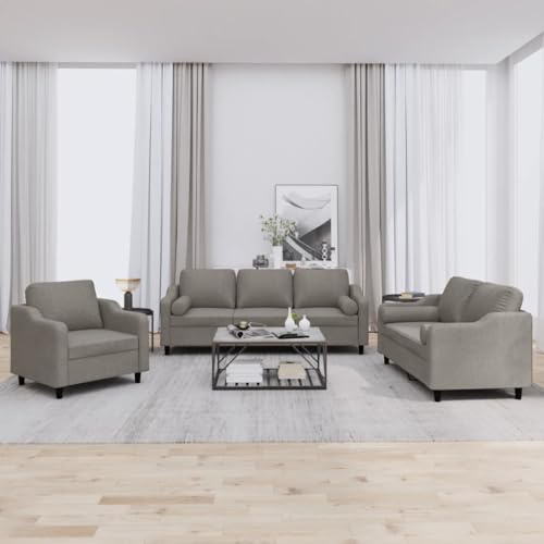 QUAHEAS 3-TLG. Sofagarnitur mit Kissen Taupe Stoff, Robustes Wohnzimmer-Set für Entspannung, Bequemes Polster-Sofa mit Rollkissen, Langlebige Lounge-Möbel