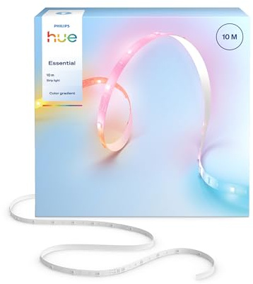 Philips Hue Essential LED Strip Light, 10m | Vibrant Colour and Ambiance, Smart LED, Flexible Indoor Lighting, RGBIC, Easy Installation, Bluetooth App Control, Smart Home