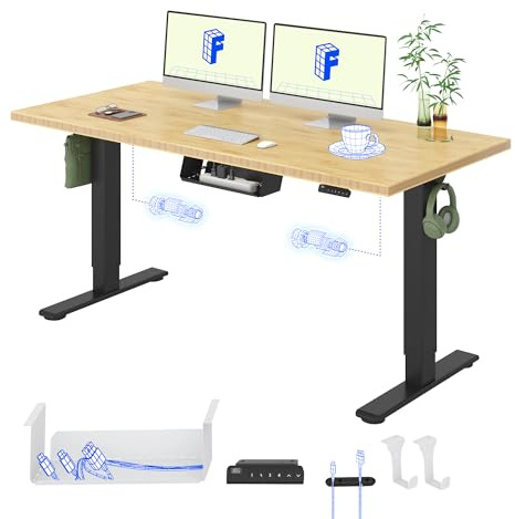 FLEXISPOT Höhenverstellbarer Schreibtisch mit 2 Motoren und einteiliger Tischplatte – Ergonomischer Bürotisch, 160 x 80 cm, Bambus-Tischplatte (19 mm), schwarzes Gestell