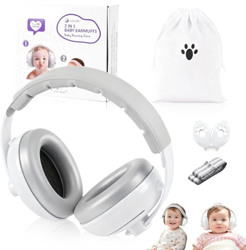 2 in 1 Cuffie Neonato Antirumore 25dB, per Protezione dal Rumore, Regolabili Cuffie Protezione Dormire Bambini, Protettori Acustici per Neonati, per Bambini da 0 a 48 Mesi, per il Sonno, Viaggi, Feste