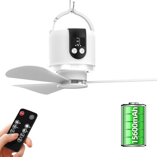 YISUN Deckenventilator mit Beleuchtung Fernbedienung 15600 mAh mit Haken