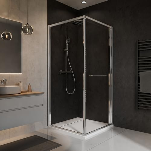 Schulte Sunny Schwenk-Schiebetür mit Seitenwand 90 x 90 cm, ESG Sicherheitsglas 6 mm, Fixil Antikalkbeschichtung, Aluminium Chromoptik, Duschkabine Eckeinstieg