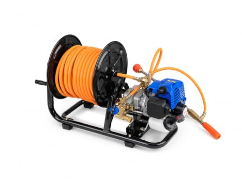 Powertec Pulverizador a Gasolina P980, Motor 2 Tiempos 26 cc, Bomba de Pistón, Presión 2-25 Bar, Caudal 6-8 L/min, Manguera 20 Metros
