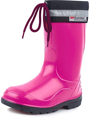 Ladeheid Stivali Bambino e Bambina in Gomma PVC Stivaletti Impermeabili per Ragazzi e Ragazze Calzature Antipioggia per Bimbi Resistenti all'Acqua LA-972 (Fucsia/Nero 25 EU)