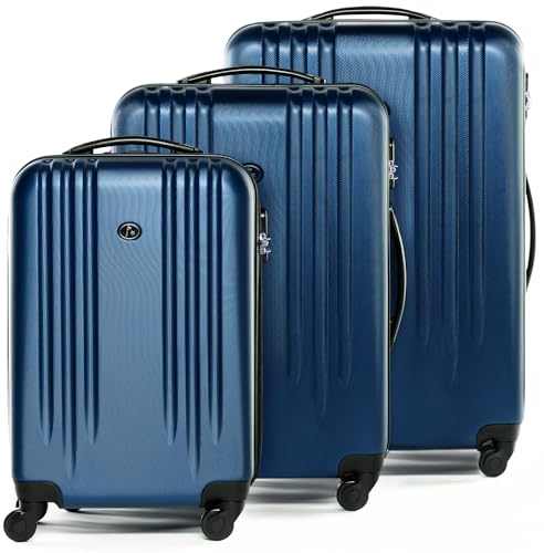 FERGÉ Kofferset 3 teilig Hartschale Marseille Reisekoffer Trolley-Set (Handgepäck, L, XL) 3er Set Hartschalenkoffer Roll-Koffer 4 Rollen 100% ABS blau