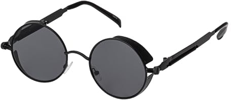 Ultra Schwarz Steampunk Stil Runde Sonnebrille für Herren und Frauen UV400-Schutz Retro Cyber Goggles Metall Rand Gothic Punk