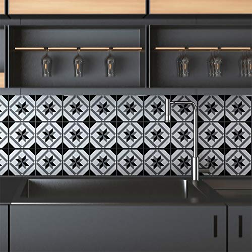 Stickers Carrelage Adhésif - Sticker Autocollant Carreaux de Ciment – Décoration Murale Stickers Tiles pour Salle de Bain et Cuisine - Carreaux de Ciment adhésif Mural - 20 x 20 cm - 9 pièces