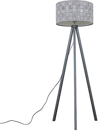 MiniSun | Modern Grey Wood Tripod Floor Lamp with a Grey Felt Drum Shade | Floor Lamps & Torchieres, Home Décor & Improvement Essential | Includes 6W LED E27 Light Bulb