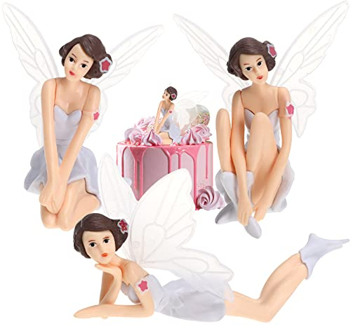 Amosfun 3PCS Fairy Figurines Angel Cake Topper Princess Figurine Cake Decoration for Girls Birthday Wedding Cake Decoration