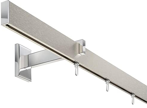 DécoProfi Gardinenstange Innenlauf 1-läufig Set Long rechteckig Silber Eloxiert/Verchromt I Länge: 320cm Aluminium für Wandmontage I Als Gardinenschiene & Vorhangstange geeignet