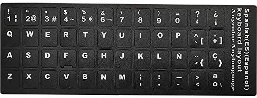 Keyboard Stickers, White Letters with Black Background, for all Laptops Desktop Computer's Keyboard (Spanish_Black)