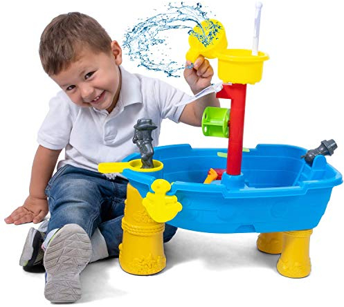 JoyKip Table de Jeu pour activités de Sable et d'eau de Pirate en Plein air avec Conception de Bateau - Jouet Amusant d'été éclaboussant - Comprend des Accessoires