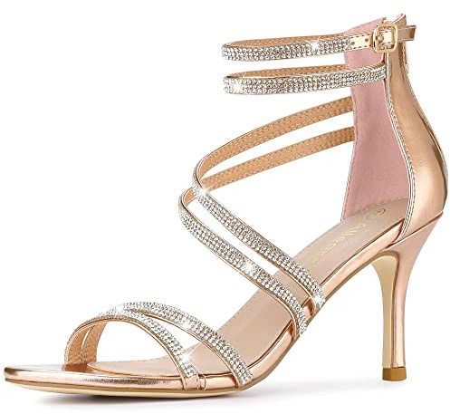 Allegra K Women's Ankle Strap Rhinestone Stiletto Heeled Sandals | 3 1/3 inches Heels, Strappy Open Toe Heel for Wedding Party, Comfortable Heel, Summer Dress Sparkle Shoes
