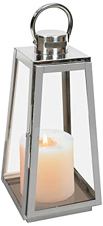 wuuhoo® Windlicht Aurora in Silber, dekorative & wetterfeste Gartenlaterne aus rostfreiem Edelstahl und Temperglas, Gartenlampe, Gartenbeleuchtung, Lampe für den Garten M 39 cm
