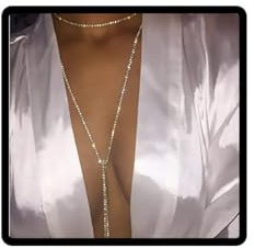 Carufin Halter Collane di cristallo Collana girocollo lunga in argento Catena per il corpo sexy Summer Beach Nightclub Gioielli regolabili per donne e ragazze (Argento)