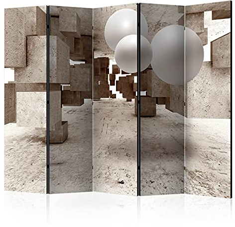 murando Akusticher Raumteiler 3D Effekt Foto Paravent 225x172 cm beidseitig auf Vlies-Leinwand Bedruckt Akustikschaum Trennwand Spanische Wand Sichtschutz Home Office weiß beige Kugeln a-C-0035-z-c