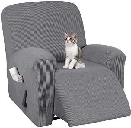 Jaotto Stretchhusse für Relaxsessel Sesselbezug Sesselschoner für Liege Sessel Elastisch Waschbar Bezug für Fernsehsessel mit Taschen Stretch Recliner Cover (Silbergrau, 1 Sitzer)