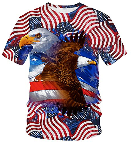 LEGOMASK Chemises patriotiques pour hommes T-shirt graphique à manches courtes avec drapeau américain, chemise rayée à talon aigle, rose, Taille L