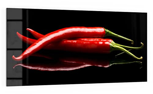 DEQORI Küchenrückwand Glas | Motiv Drei Chilischoten | 100x50 cm | Bad- oder Herd-Rückwand | Herdblende Spritzschutz für Küche & Badezimmer | moderne Deko für Fliesenspiegel