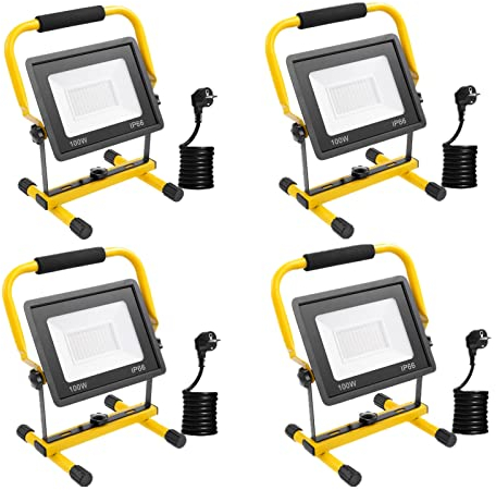 Projecteur LED Chantier 100W,10000LM Projecteur LED avec Prise Câble de 3 m,6500K Blanc Froid Spot LED Extérieur,Etanche IP66 Projecteur Extérieur,Eclairage de Travail pour Garage, Atelier