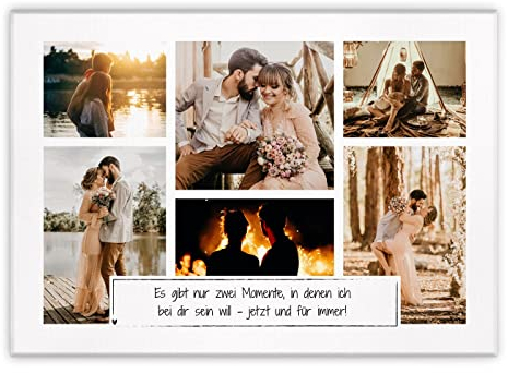 Maverton Leinwandbild mit eigenem Foto - personalisiertes Foto Leinwand mit Holzrahmen - Größe 30x40 oder 50x70 - Fotoleinwand Collage - Fotobild auf Leinwand für Paar - Momente - 50 x 70 cm