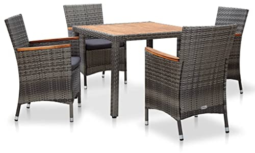 Yolola 5 teilig Garten Sitzgruppe Poly Rattan Gartenmöbel Set 4 Personen Essgruppe Gartentisch mit Stuehlen Gartengruppe Sitzgarnitur Gartengarnitur Terassenmöbel Schwarz