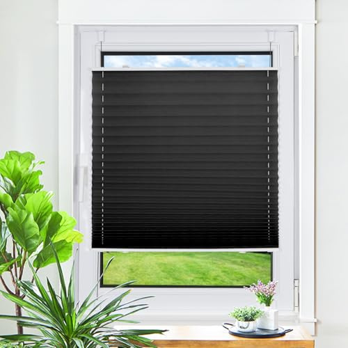 Homland Plissee ohne Bohren Klemmfix Schwarz B80 x H200 cm, Plissees für Fenster und Tür, Jalousie Easyfix Plisseerollo mit Klemmträger Sonnenschutz und Sichtschutz lichtdurchlässig Rollo