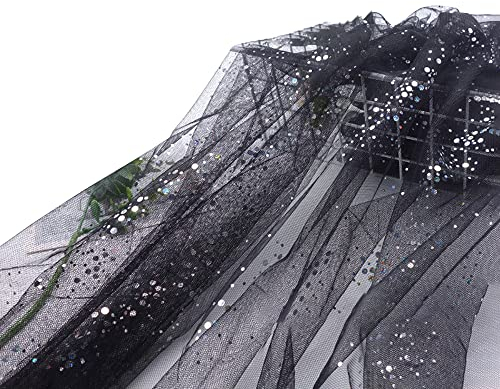 Wambere 160cm x 3m Tüll Stoff,Glitzer Tüll Dekostoff mit kleine Pailletten Dekostoff Tüll Stoff für Hochzeit Party Bankett Deko Handwerk Hochzeit Tischedeko Geschenk Bogen Dekostoff,Schwarz