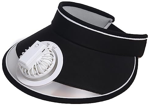 Mogame Sun Visor Hats with Fan-Three Temp Settings-Large Area Sun Protection,Visors for Women/Men/Kids,Adjustable Elastic Buckle (Black)