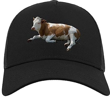 Lazy Cow Halbmaschige Trucker-Cap-Baseballmütze aus Baumwolle Schwarz