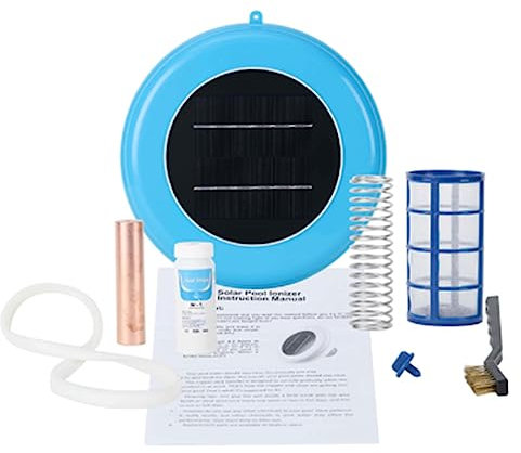 Asinfter Ionizador solar de piscina de cobre de iones de plata purificador de piscina resistencia a las algas menor purificador de natación al aire libre (azul)