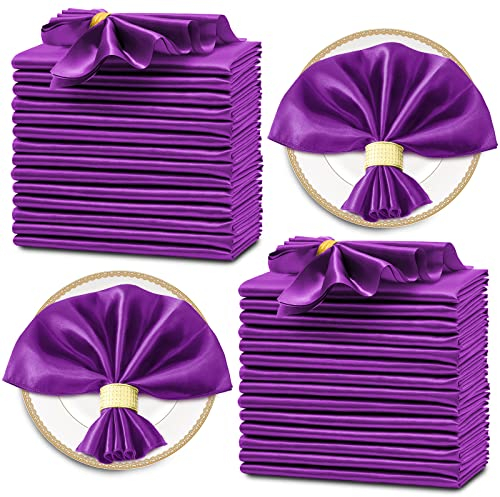 Horbaunal 30 Stück lila Satin-Servietten, 43,2 x 43,2 cm, quadratisch, weiche Tischservietten, seidige Stoffservietten, Tischdekoration für Hochzeiten, Bankette, Partys