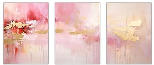 SHYAMIC Impression sur Toile intissee Abstrait, Or, rose Abstrait Minimaliste Decoration murale - Tableaux Décoration Moderne, Tableau Mural, Tableaux pour la mur - 50x70cmx3 Sans cadre