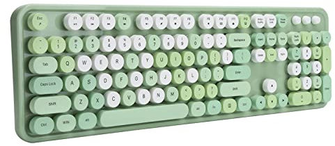 ASHATA Wireless Keyboard and Mouse Combo, Wireless 2.4G 104-Key Full Sized Keyboard and Optical Mice Set, Compatible with PC, Computer, Laptop (green mixed color)