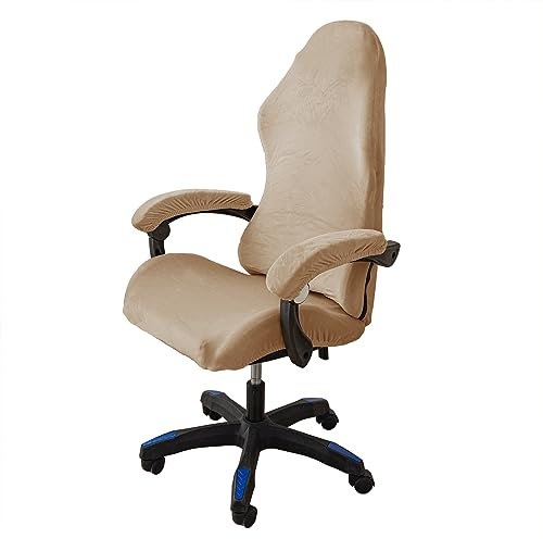 LIFEDX Gaming Stuhl Bezug Samt Gamingstuhl Bezüge 4 Stück,Stuhlhussen mit Armlehnen Stuhlrücken Bezug Bürostuhl Bezug,Dehnbare Abnehmbar Waschbar für Computerstuhl Gamning-Stuhl,Kein Stuhl - Cream