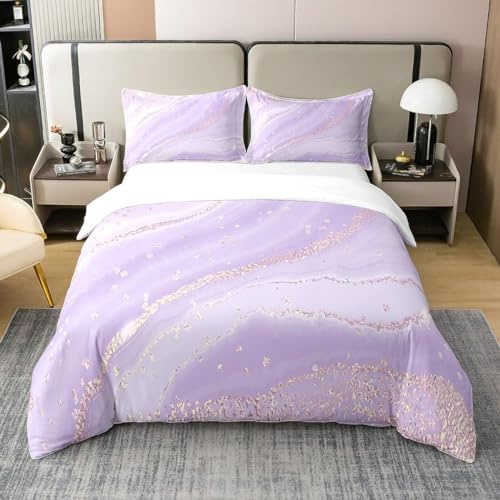 Homewish Bettwäsche aus Baumwolle, 140 x 200 cm, Bettbezug aus Marmor, rosa und violett, Aquarell-Bettwäsche-Set für Kinder, Mädchen, Bettbezug Galaxy Pastell, Bettwäsche mit marmorierter Textur und
