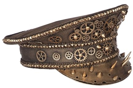 Steampunk Schirmmütze Bronze mit Nieten und Zahnrädern Uniform Kappe Hut Mütze Kostüm-Zubehör