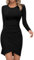Missufe Bodycon Kurzes Enges Langarm Minikleid Damen Freizeitkleid Elegant Basic T Shirt Kleider (schwarz, groß)