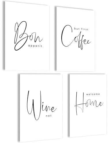 mojoliving Moderne Bilder Küche Poster Set Bilder schwarz weiß Deko Küche Wandbilder Aesthetic Poster Wohnzimmer Bilder Set Wanddeko