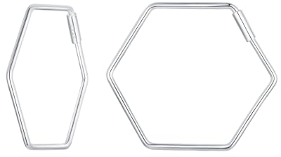 Qings Sterling Silber 925 Quadrat Creolen Huggie Große Dünne Sechseck Geometrische Kreolen Ohrringe für Damen Mädchen 19mm