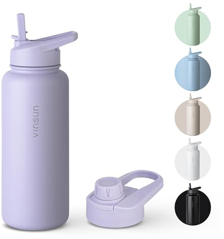 VINSUN Gourde Isotherme 1l - Gourde Inox avec Paille et Ouverture pour Boire - Étanche, sans BPA, Reutilisable - Bouteille d'eau Isotherme pour Sport, Randonnée, École, Bureau