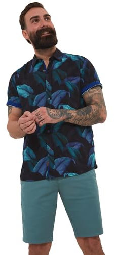 Joe Browns Men's Ombre Leaf Print Short Sleeve Shirt, Navy, XL
