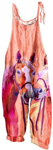 Salopette Femme Ete Fluide Salopettes en Lin Casual Boho sans Manches Combinaisons Salopette d'été Lâche Imprimé Large Jambe Floral Barboteuses Longue Combishorts avec Poche Vacances Plage Pas Cher