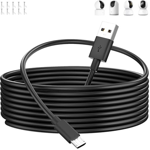 ACOCOBUY Micro USB Power Cable 5M, Power Cord for Mi 360° Home Security Camera 2K Pro, Mi Smart Camera C300 C200, for EZVIZ C6, USB A to Micro Long Charging Cable Wire for Security Cameras, Black