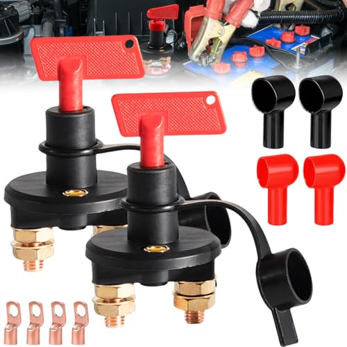 2 Stück Batterieschalter 12V / 24V: Auto Batterie Trennschalter 12V Batterieschalter,Batterietrennschalter 12V mit 2 Schlüsseln,2 Polig Schnelles Trennschalter Notstromtrennschalter für Pkw Boot Auto