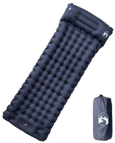 vidaXL Isomatte, Luftmatratze mit Integriertem Kissen Fußpumpe, Campingmatte Erweiterbar Selbstaufblasend, Schlafmatte, Grau 40D-Nylon