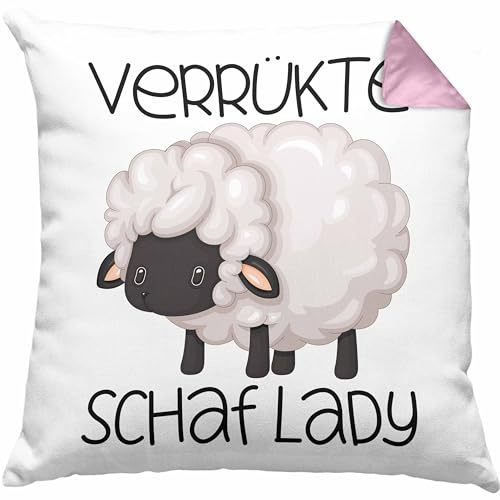 Trendation Schaf Kissen mit Füllung 40x40 Geschenk Schafhirte Hirtin Verrückte Schaf Lady Schaf-Liebhaber (Rosa)