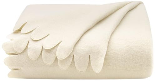 ZOLLNER Kuscheldecke in 130x170 cm - kuschelige und langlebige Fleecedecke - waschbar bis 60°C - wunderschöne Wellenkanten - antistatisch - Polyester - in beige- Oeko Tex® Zertifiziert